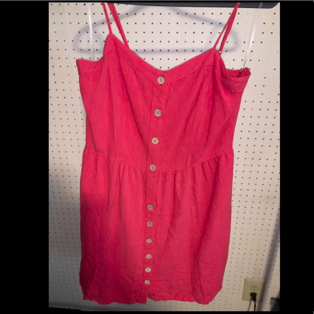 Coral thin strap dress with button detail